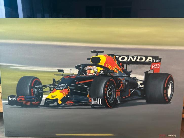 Max Verstappen Kampioen Schilderij - 120x80 cm, Antiek en Kunst, Kunst | Schilderijen | Klassiek, Ophalen of Verzenden