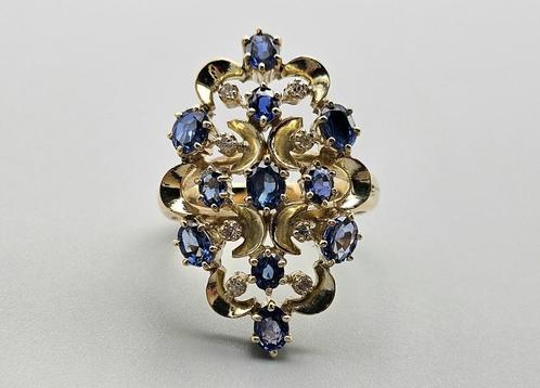Gouden  Art Nouveau ring met saffier en diamant.2024/96, Sieraden, Tassen en Uiterlijk, Antieke sieraden, Ring, Goud, Met edelsteen