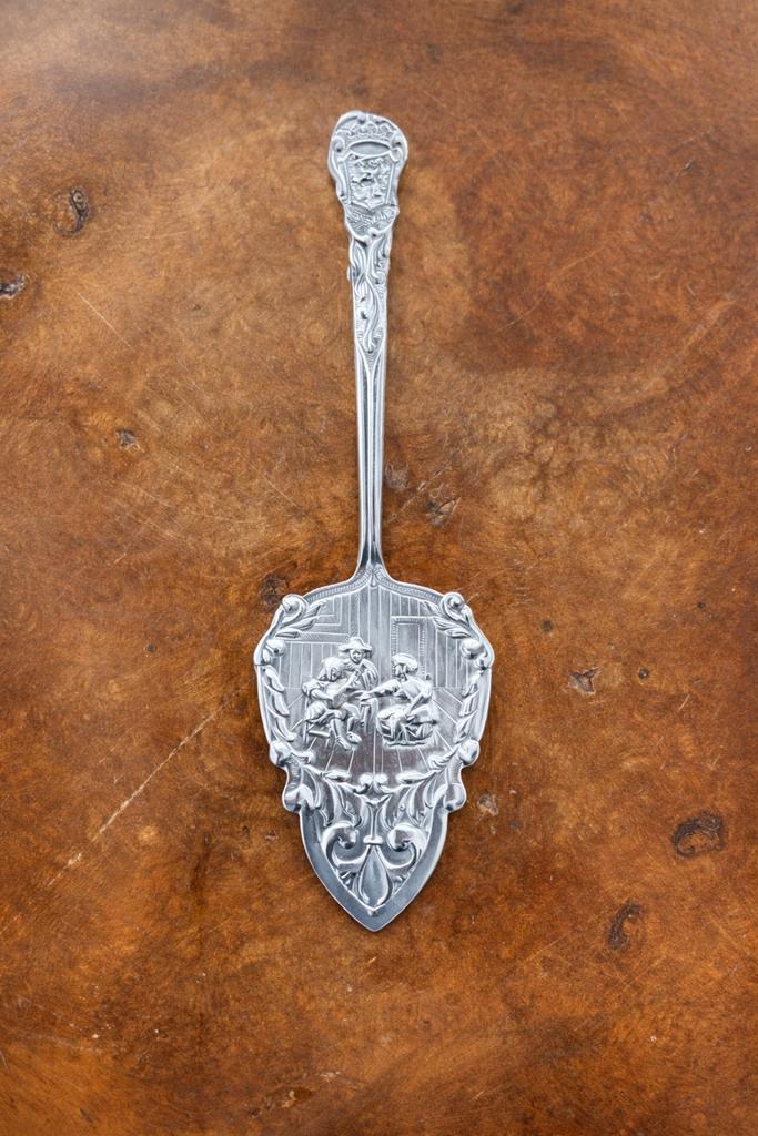 Antieke Taartschep met Figuratieve Voorstelling, Antiek en Kunst, Antiek | Bestek, Ophalen of Verzenden