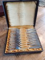 Antiek Doosje met 12 Verzilverde Gebaksvorkjes, Antiek en Kunst, Ophalen of Verzenden