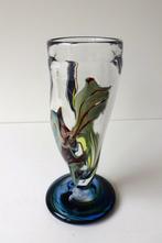 Glazen vaas helder met blauw en groen Bernard Heesen 3615-g, Antiek en Kunst, Antiek | Glas en Kristal, Ophalen of Verzenden