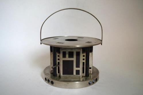 antiek vintage theelichtje chroom metaal rood glas hengsel., Huis en Inrichting, Keuken | Servies, Gebruikt, Overige typen, Overige stijlen