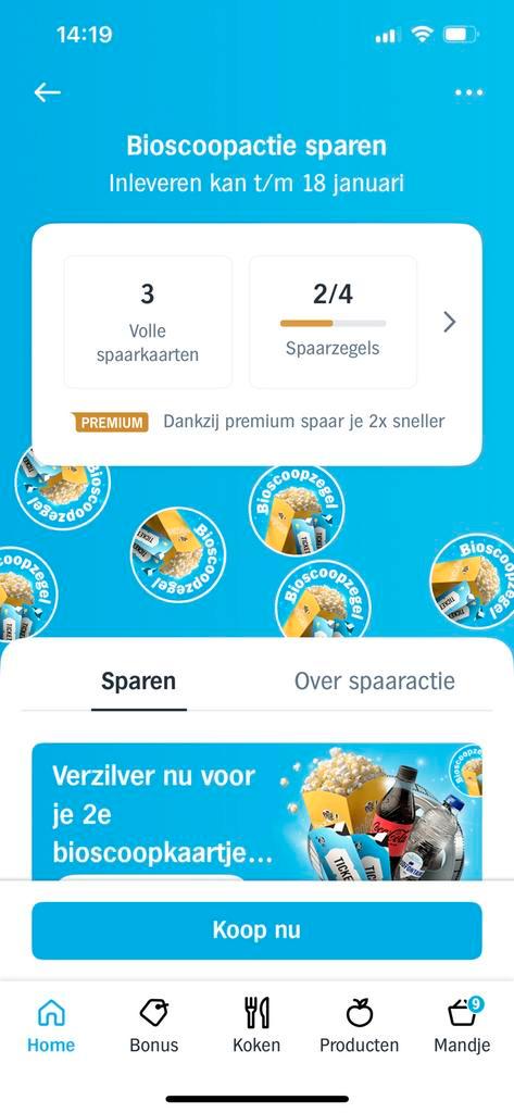 AH - bioscoopactie 2e kaart gratis, Tickets en Kaartjes, Kortingen en Cadeaubonnen, Twee personen, Overige typen, Kortingsbon