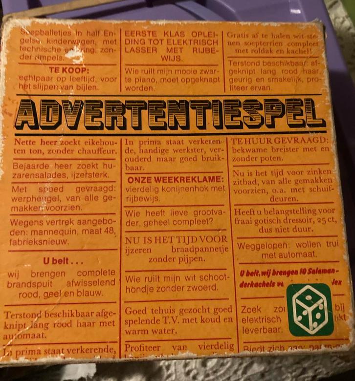 Advertentiespel - Vintage, Hobby en Vrije tijd, Gezelschapsspellen | Bordspellen, Gebruikt, Een of twee spelers, Reisspel, Ophalen of Verzenden