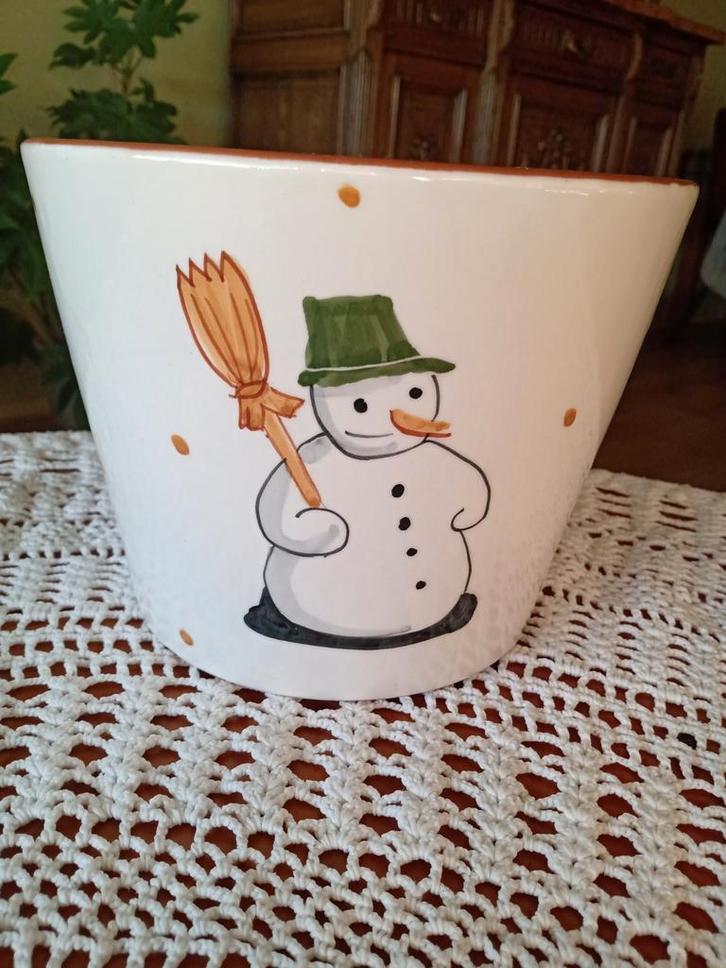Vintage Bloempot Sneeuwpop - kerst-winter pot  Portugal, Antiek en Kunst, Curiosa en Brocante, Ophalen of Verzenden