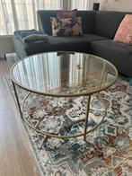 Salontafel (rond/goud/glas), Huis en Inrichting, Tafels | Salontafels, Ophalen, Rond, 50 tot 100 cm, Minder dan 50 cm