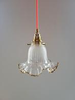 Vintage hanglamp doorzichtig glas goudkleurige rand, Huis en Inrichting, Minder dan 50 cm, Glas, Ophalen of Verzenden, Zo goed als nieuw