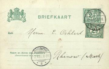 Briefkaart Zutphen 1907->Rhinow (D) 2½ Cent/bij gefrankeerd  beschikbaar voor biedingen