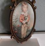 1960 Antiek schilderij klassiek in brons lijst kind met hond, Antiek en Kunst, Kunst | Schilderijen | Klassiek, Ophalen of Verzenden