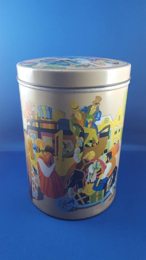 Vintage blik, nostalgische afbeelding Stadsgezicht. 6C10, Verzamelen, Blikken, Gebruikt, Koek(jes), Ophalen of Verzenden