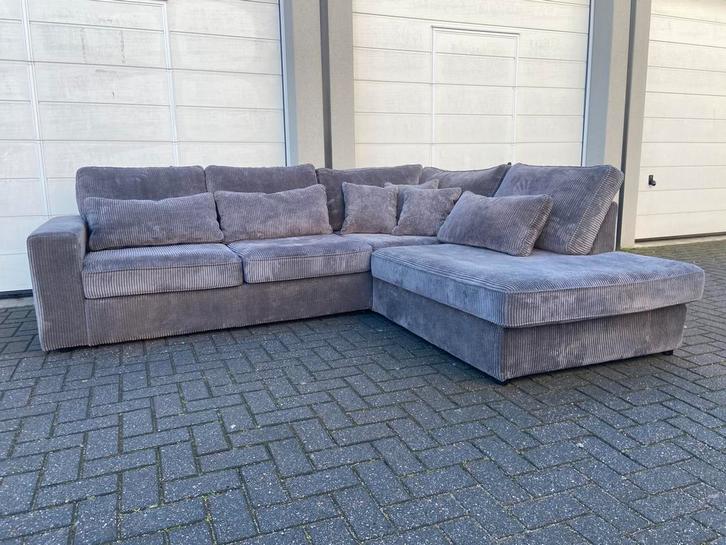 Ribstof XL Hoekbank - Grijs - Gratis Bezorging - zgan, Huis en Inrichting, Banken | Complete zithoeken, Zo goed als nieuw, Stof