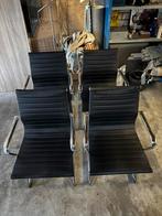 4 stoelen zwart leer en verchroomd stalen frame, Ophalen, Gebruikt, Zwart, Leer