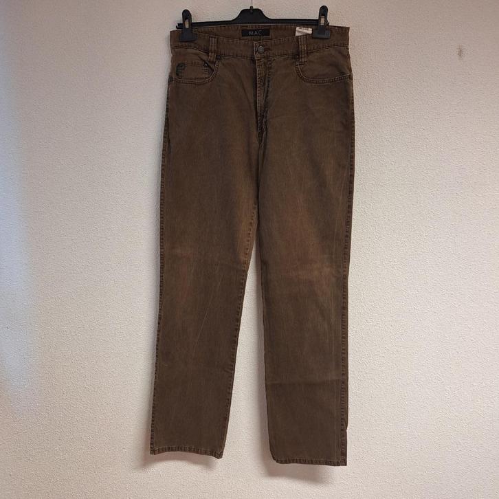 Heren broek Mac met rechte pijp, 34/34, Kleding | Heren, Broeken en Pantalons, Zo goed als nieuw, Overige maten, Bruin, Ophalen of Verzenden