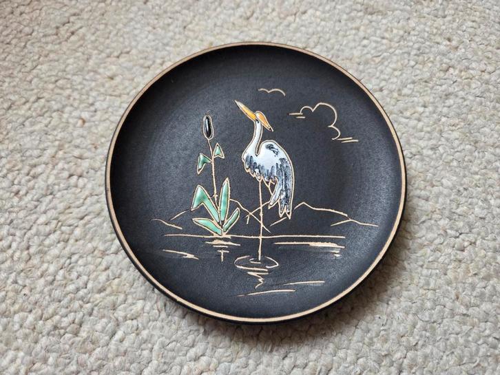 Ruscha Wandbord "Reiher" Kraanvogel 1984 Zwart, Antiek en Kunst, Antiek | Wandborden en Tegels, Ophalen