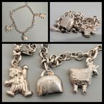 Zilver,  zilveren bedelarmband,  jasseronketting, 3 bedels, Sieraden, Tassen en Uiterlijk, Antieke sieraden, Ophalen of Verzenden