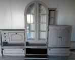 Grote grijze wandkast met glazen deuren, Huis en Inrichting, Kasten | Dressoirs, Ophalen, Gebruikt, 50 tot 75 cm, 200 cm of meer