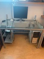 Glazen bureau ( computer)met grijs metalen frame., Ophalen, Gebruikt
