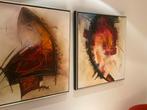 2 Olieverfschilderijen van Dario Bosa met houten lijsten, Ophalen of Verzenden