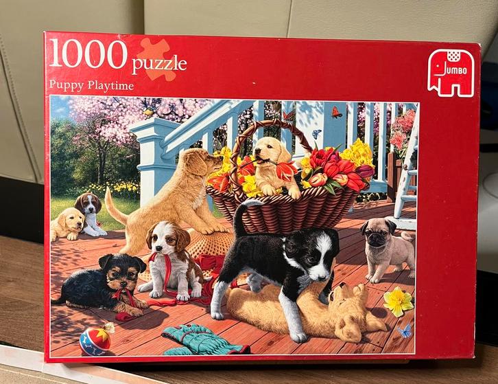 Puzzel puppies. Jumbo 1000. 4e gratis, Hobby en Vrije tijd, Denksport en Puzzels, Zo goed als nieuw, Legpuzzel, 500 t/m 1500 stukjes