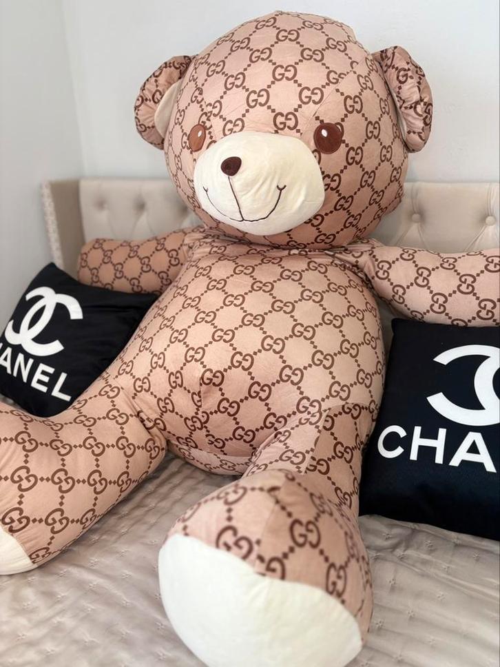 Luxe grote teddybeer – Gucci stijl – 100 cm, Verzamelen, Beren en Cherished Teddies, Zo goed als nieuw, Stoffen beer, Overige merken