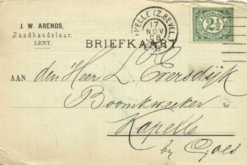 J.W. Arends, Zaadhandelaar, Lent - 11.1908 - briefkaart beschikbaar voor biedingen