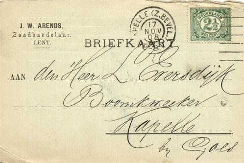J.W. Arends, Zaadhandelaar, Lent - 11.1908 - briefkaart, Postzegels en Munten, Brieven en Enveloppen | Nederland, Briefkaart, Ophalen of Verzenden