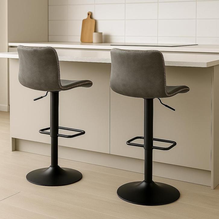 Industriële/Vintage Barkruk set van 2 Grijs Zwart, Huis en Inrichting, Barkrukken, Nieuw, 90 cm of meer, 2 krukken, In hoogte verstelbaar