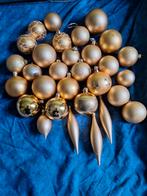 Goudkleurige kerstballen rond, bewerkt en pegels.  30 stuks, Diversen, Kerst, Ophalen, Zo goed als nieuw