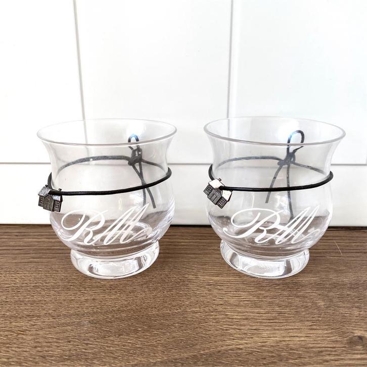 Riviera Maison Set van 2 glazen waxinelichtjes RM, Antiek en Kunst, Antiek | Glas en Kristal, Ophalen of Verzenden