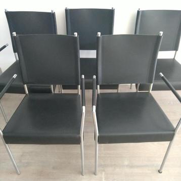 5 echt lederen/metaal design stoelen (prijs voor set)