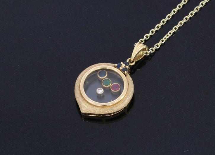 Diamant saffier robijn smaragd 18k ketting hanger goud luxe, Sieraden, Tassen en Uiterlijk, Kettinghangers, Zo goed als nieuw