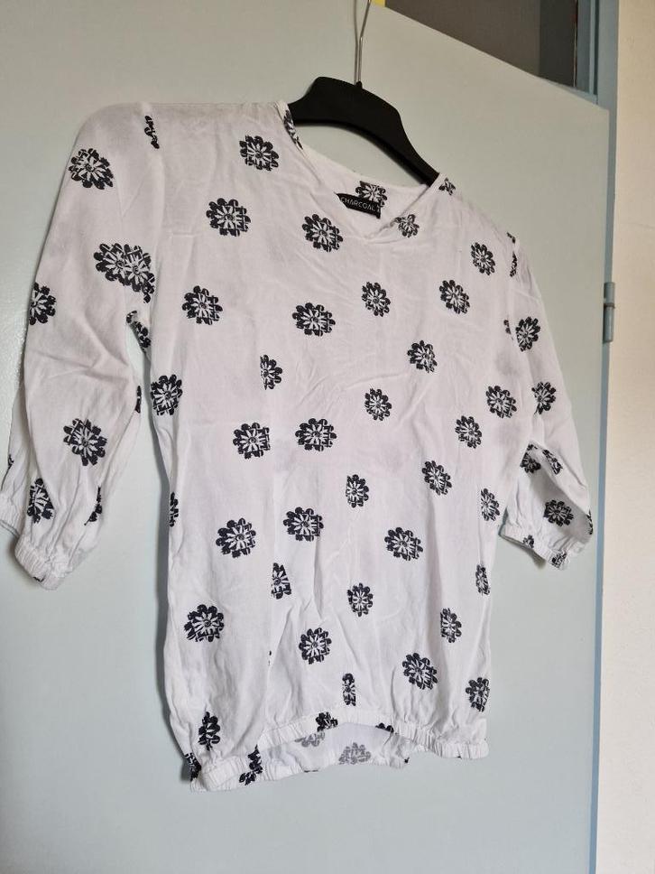 Mooie dames witte met print blouse Charcoal maat XL, Kleding | Dames, Blouses en Tunieken, Zo goed als nieuw, Maat 46/48 (XL) of groter