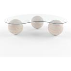 Travertin Glazen Salontafel met Bollen van Arena, Huis en Inrichting, Tafels | Salontafels, Ophalen, 100 tot 150 cm, 50 tot 100 cm