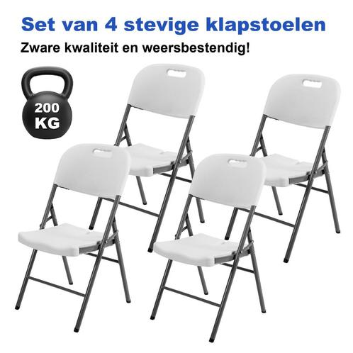 Bardi 4 Delige Zware Kwaliteit Klapstoelenset 200KG - WIT, Huis en Inrichting, Stoelen, Nieuw, Vier, Kunststof, Zwart, Ophalen of Verzenden