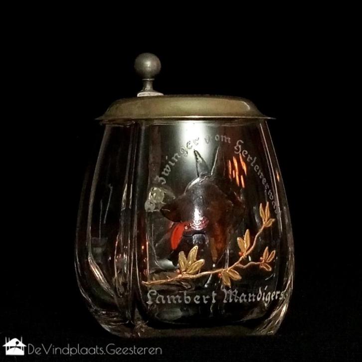 Antieke Duitse bierpul met herdershond, Antiek en Kunst, Curiosa en Brocante, Ophalen of Verzenden
