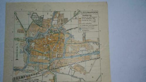 30 / Leeuwarden  plattegrond in 4 kleuren  Litho 1917, Antiek en Kunst, Kunst | Litho's en Zeefdrukken, Ophalen of Verzenden