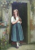 J H Otterbeek 1830-1902 ===peinzend meisje in deuropening===, Ophalen of Verzenden