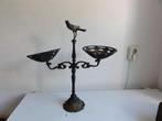 Plantenstandaard, gietijzer antiek, dubbel met siervogel, Ophalen of Verzenden