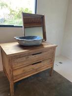 Teak badkamermeubel met natuurstenen kom, Ophalen, Gebruikt, 100 tot 150 cm, Minder dan 100 cm