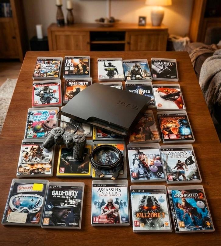 PS3 Slim Goldhen Modded + 24 Games 🔥!, Spelcomputers en Games, Spelcomputers | Sony PlayStation 1, Zo goed als nieuw, Met 1 controller