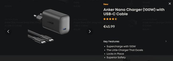 Nr.1 Anker 100 Watt Lader USB-C Laptop/Smartphone Nieuw!!!, Telecommunicatie, Mobiele telefoons | Telefoon-opladers, Nieuw, Ophalen of Verzenden
