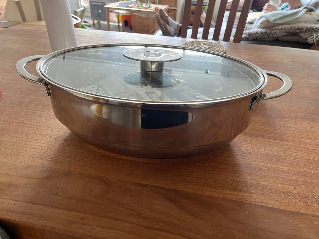 Mepra Stoompan 'Naturalmente' - Ideaal voor stomen en roken, Ophalen of Verzenden, Gebruikt, Rvs, Kookpan of Snelkookpan