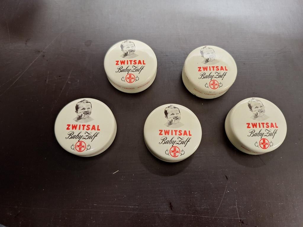 5 oude blikjes zwitsal baby-zalf, ?, Zo goed als nieuw, Zwitsal, ?