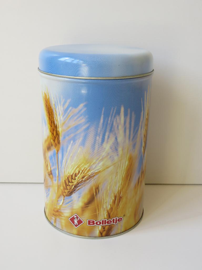 bolletje bewaarblik beschuitblik met granen opdruk, Ophalen of Verzenden, Zo goed als nieuw, Beschuit, Bolletje