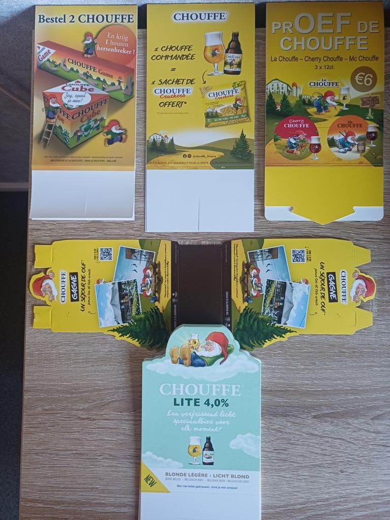 Nieuwe Chouffe tafelstandaards - set van 4, Verzamelen, Biermerken, Ophalen of Verzenden, Nieuw, Reclamebord, Plaat of Schild