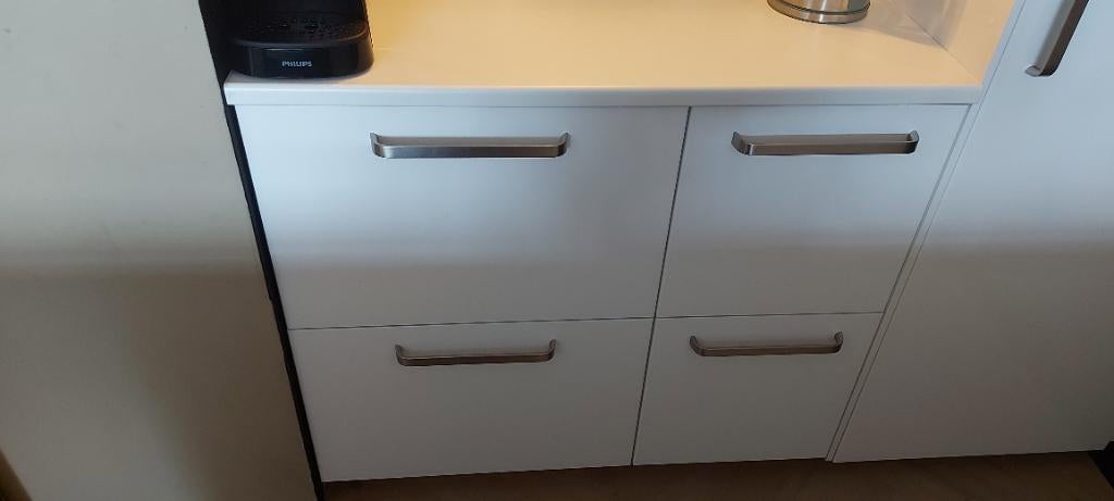 Ladeblokken keuken + koelkast met ombouw, Huis en Inrichting, Keuken | Keukenelementen, Ophalen, Gebruikt, 200 cm of meer, Wit