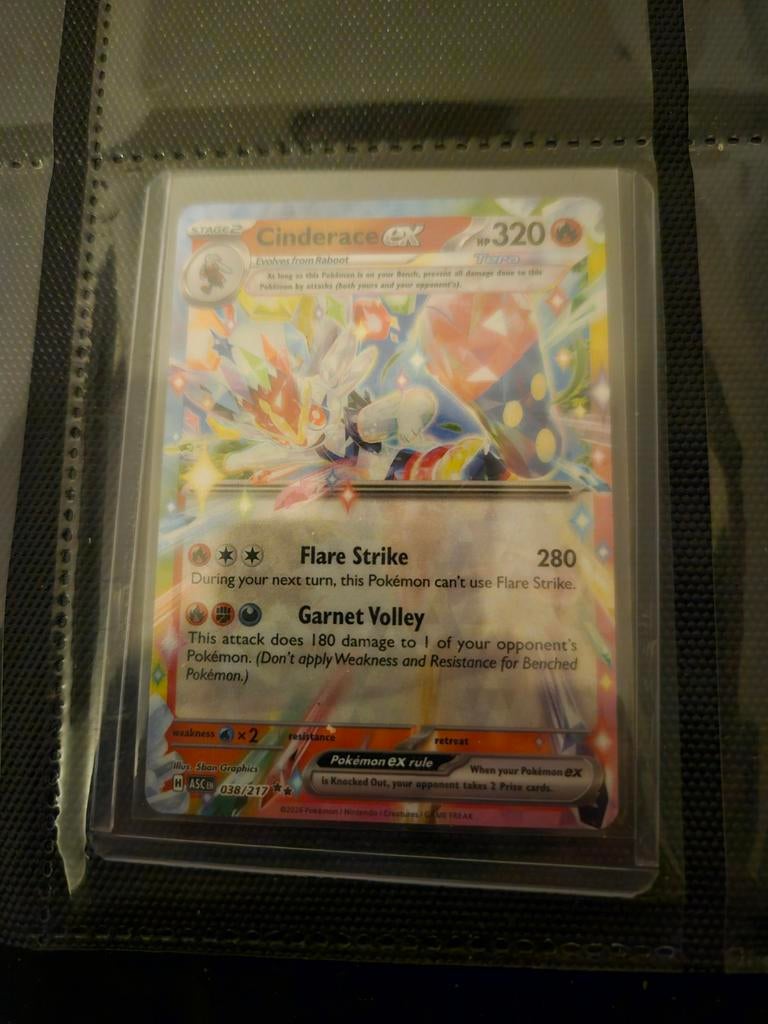 Pokemon Cinderace ex 038/217 Ascended Heroes, Ophalen of Verzenden, Zo goed als nieuw, Losse kaart, Foil