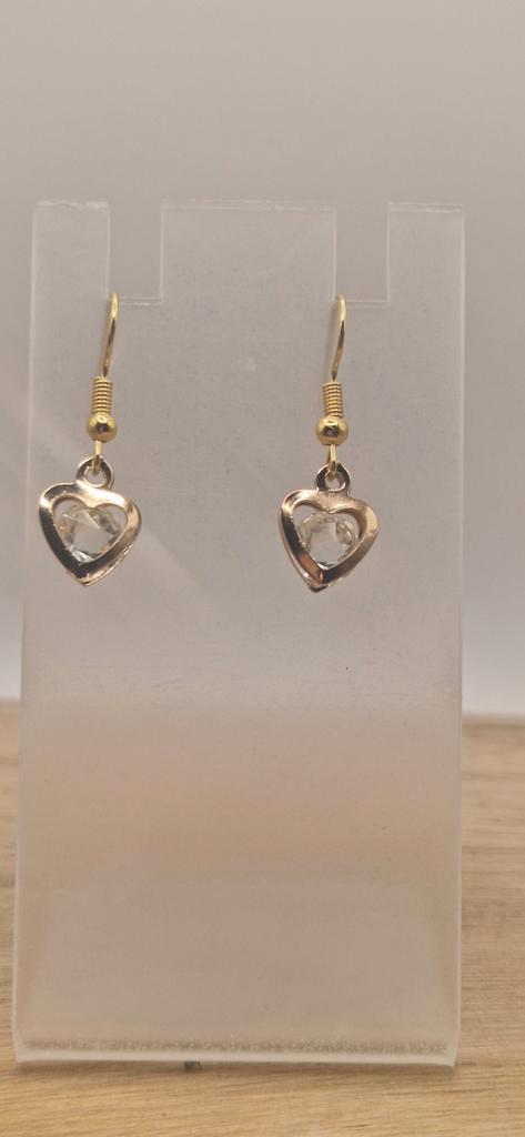 Gouden Hart Oorbellen met Kristal, Sieraden, Tassen en Uiterlijk, Oorbellen, Ophalen of Verzenden