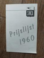 Simca prijslijst 1960 - 8 pagina's - Nederlands, Zo goed als nieuw, Overige merken, Simca, Ophalen of Verzenden