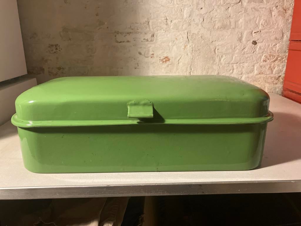 Vintage Groene Broodtrommel - Emaille, Antiek en Kunst, Antiek | Emaille, Ophalen of Verzenden